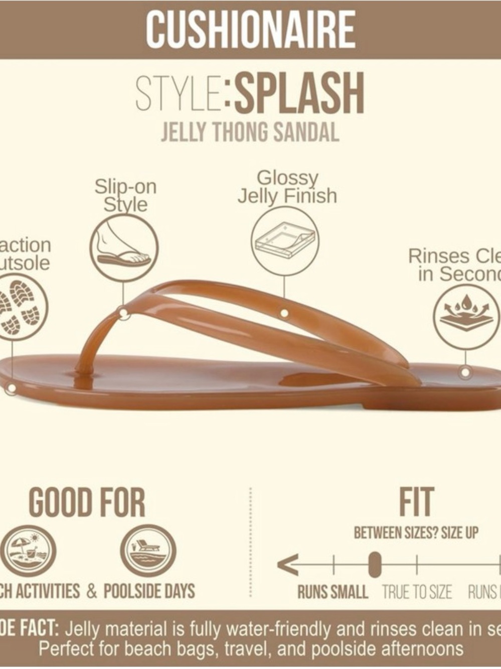NWOT Cushionaire Womens Splash Jelly Flip Flops Sz 7 beach pool thong sandal - Picture 7 of 7